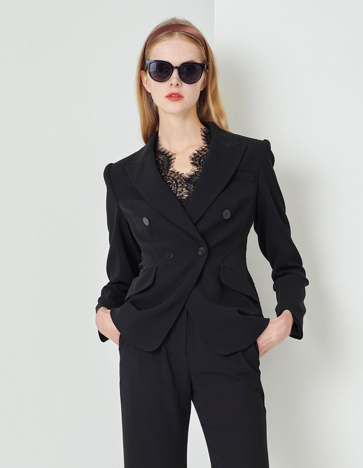 MARYLING Classic Black Flip Collar Double-Breasted Suit