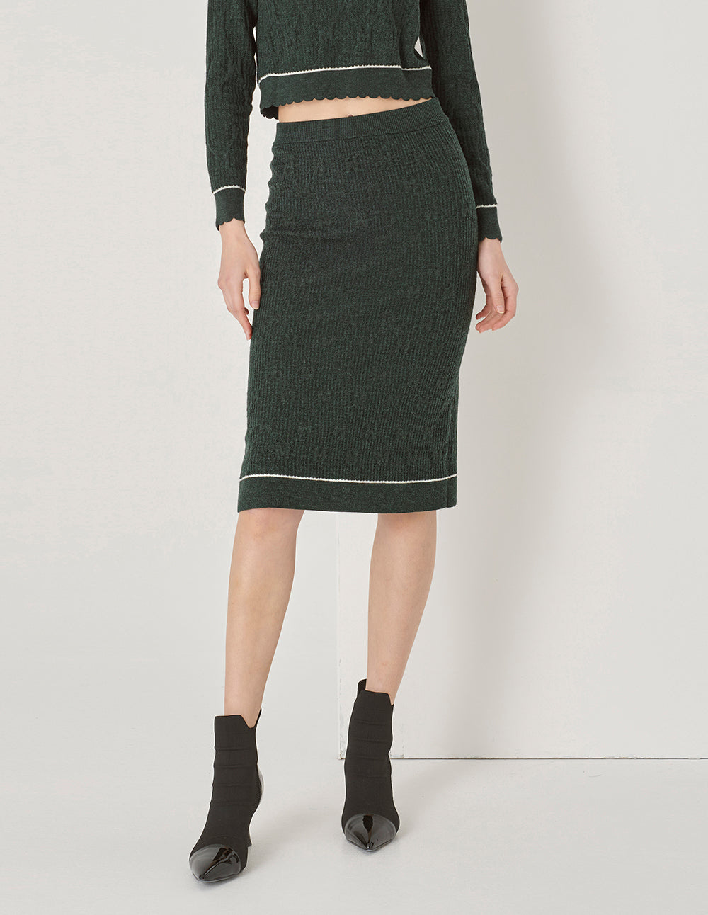 MARYLING Dark Green Jacquard Knit Skirt