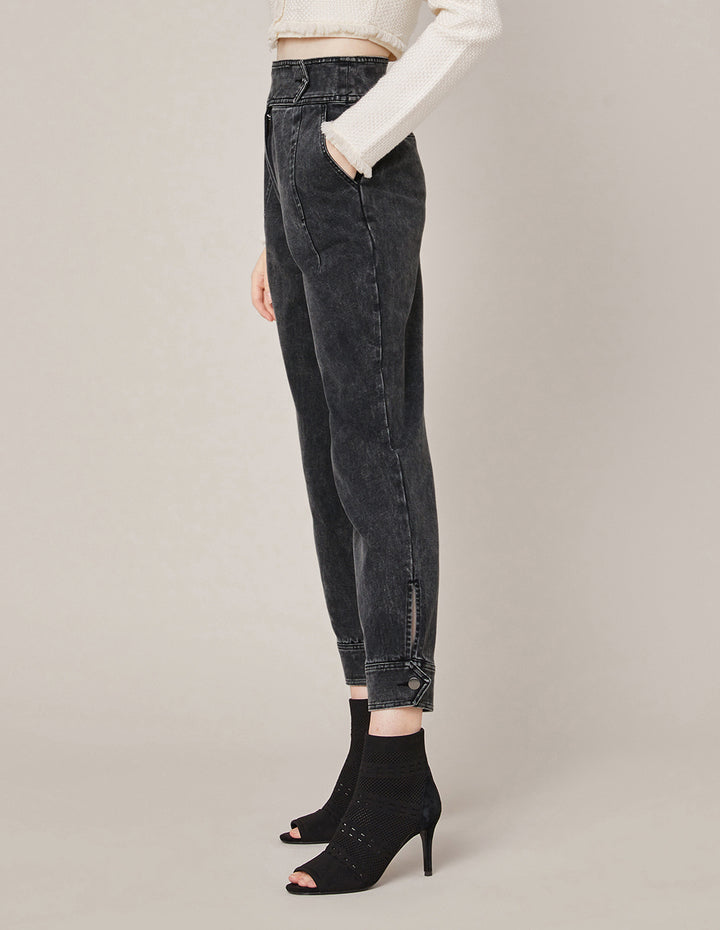 MARYLING HIGH-WAIST MEDIUM WASH ROLLED HEM JEANS