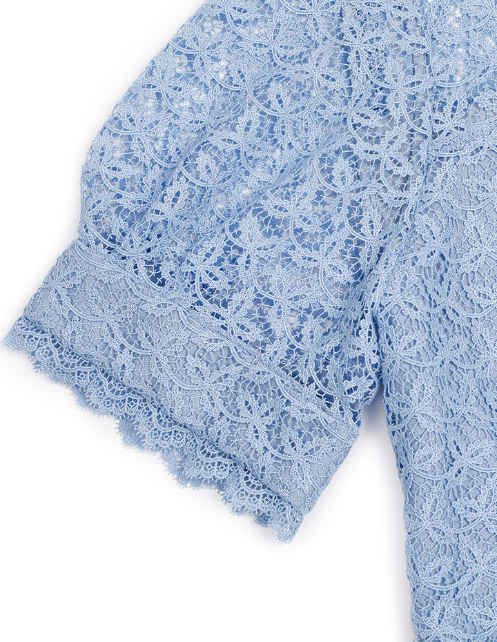 MARYLING Water Wave Blue Shirt Style Tunic Lace Dress