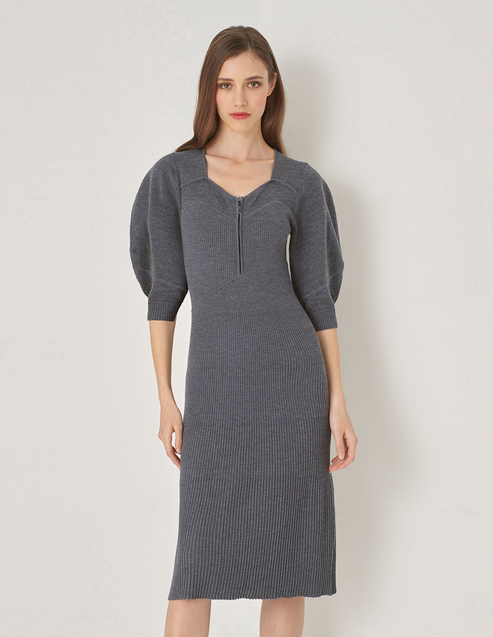 MARYLING Gray Metal Zip Knit Dress