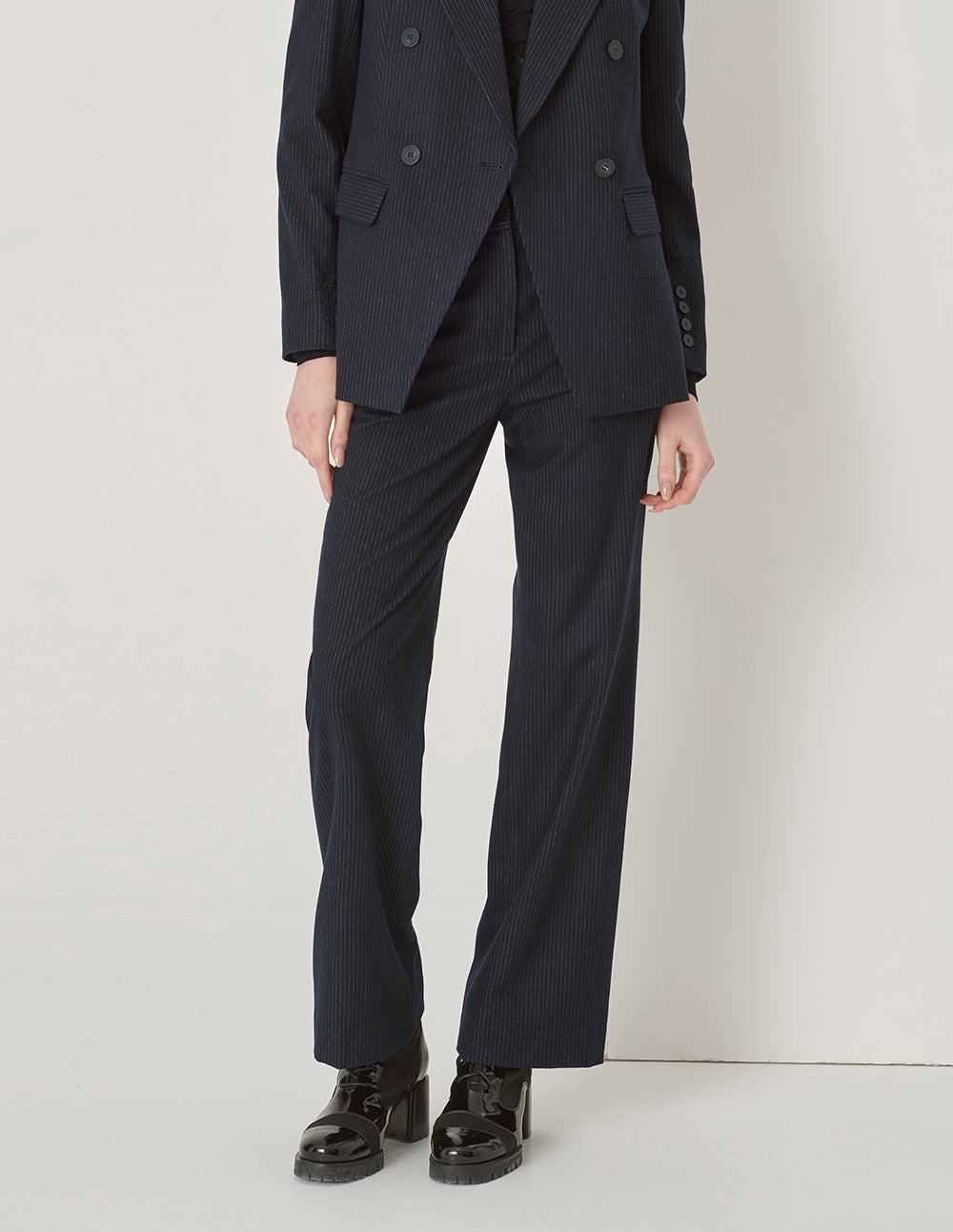 Maryling Navy Striped Straight-Fit Trousers