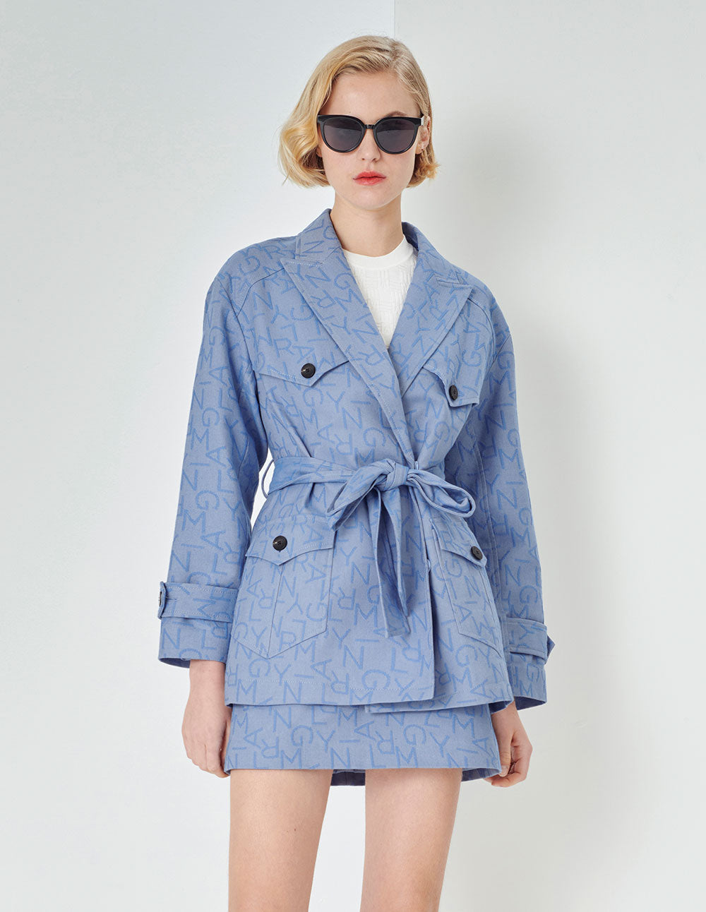 MARYLING Loose-Fit Light Blue With Belt Denim Coat