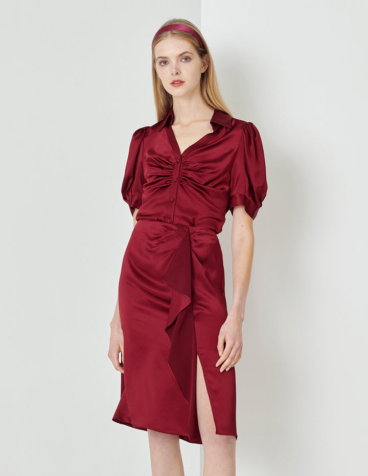MARYLING Burgundy Ruffle Mermaid Skirt