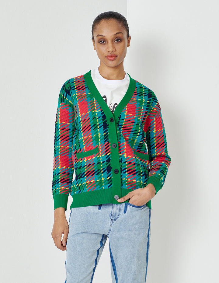 MARYLING Colourful Plaid V-Neck Knitted Cardigan