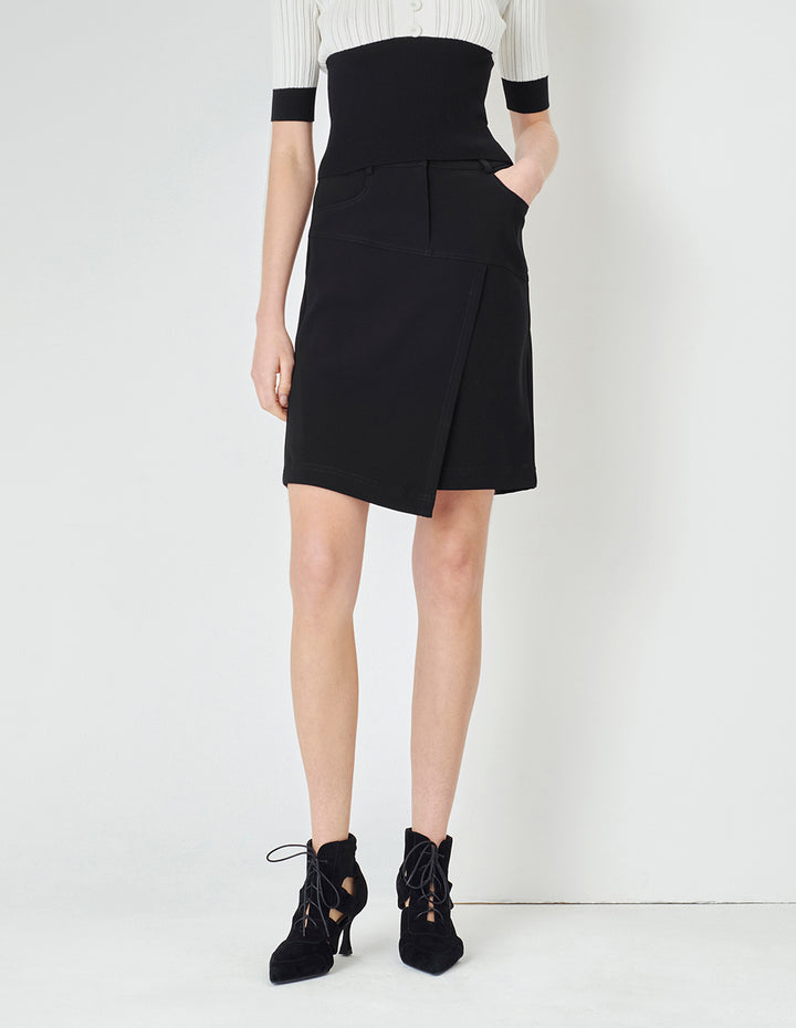 MARYLING Black Asymmetric Hem Pencil Skirt