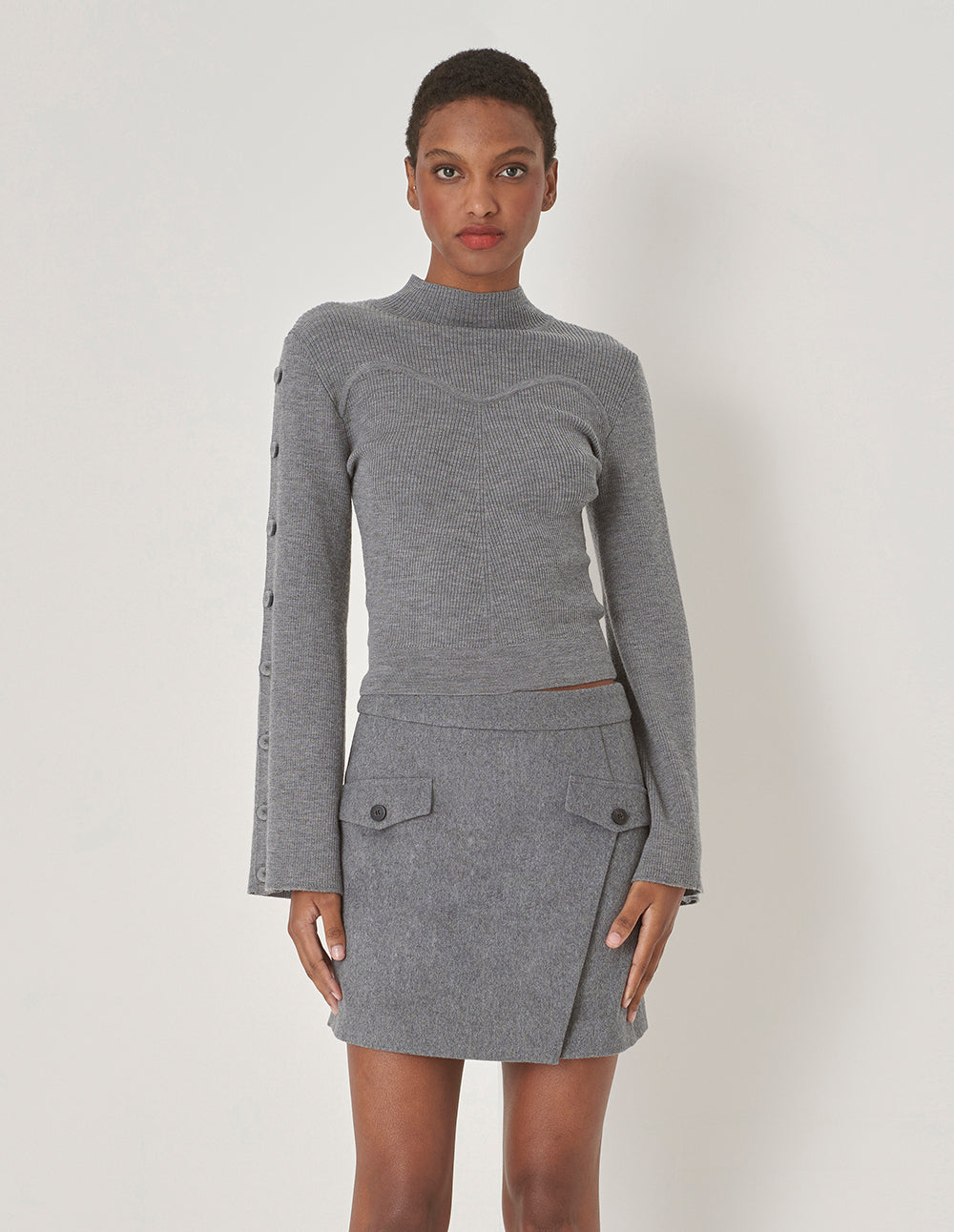 MARYLING Gray Turtleneck Detail Pullover