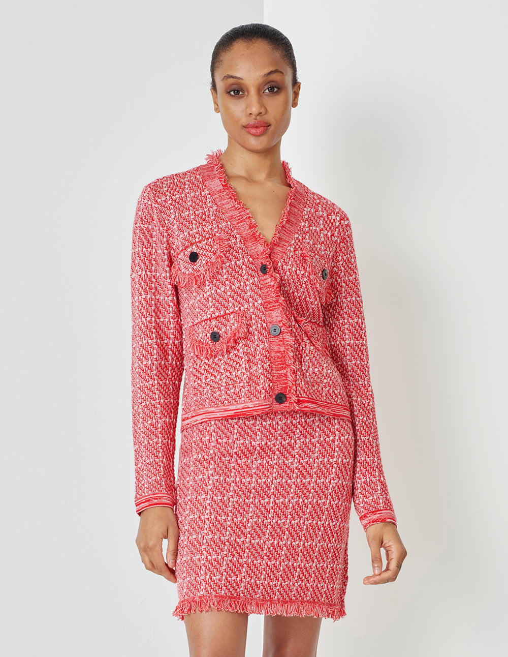 MARYLING Sweet Pink Plaid Knitted Skirt