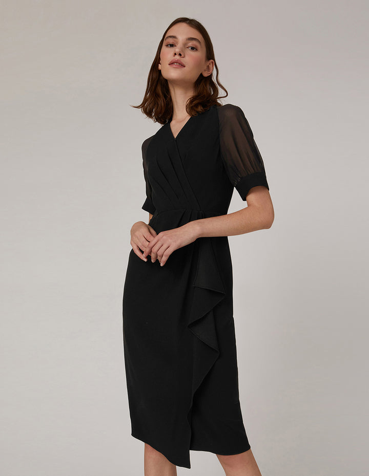 MARYLING Black georgette sleeves dress