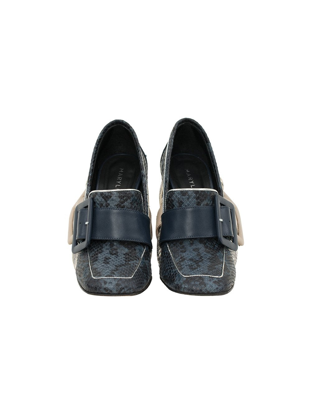 MARYLING Snake Print Leather Buckle High Heel Loafers