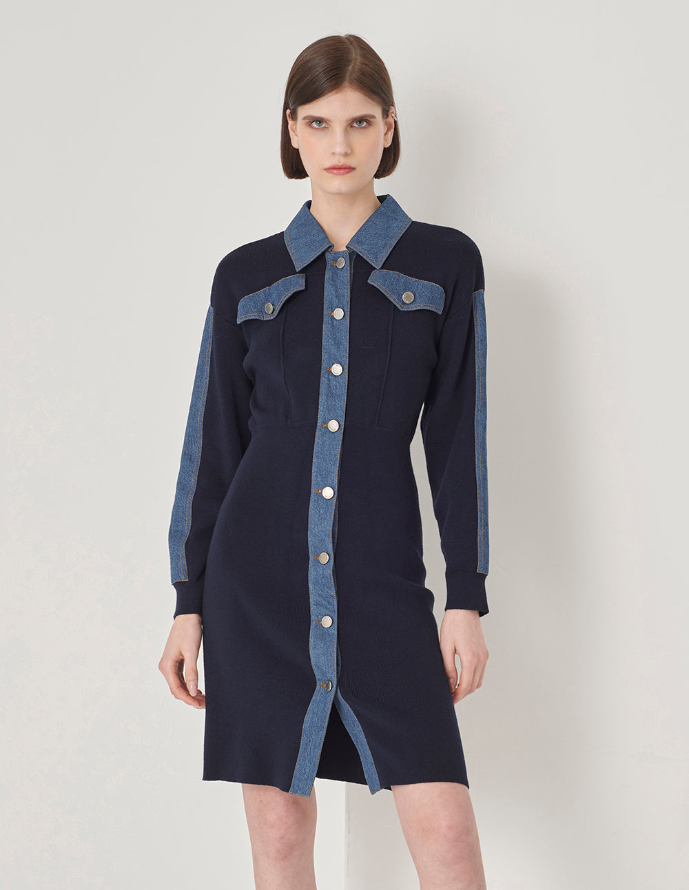 MARYLING Blue Knit Woven Dress