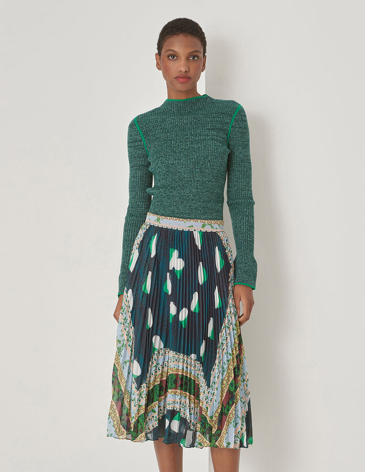 MARYLING Round-Neck Long-Sleeve Slim-Fit Ribbing Pure Green Knitted Pullover