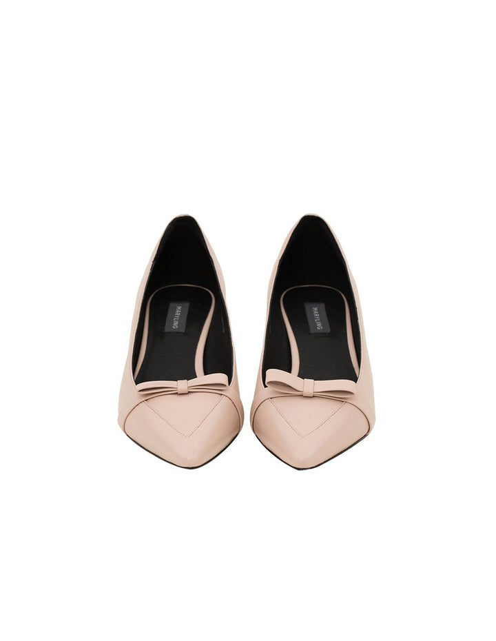 MARYLING Leather Bow Knot Pointed Toe Low Heel Dress Shoes