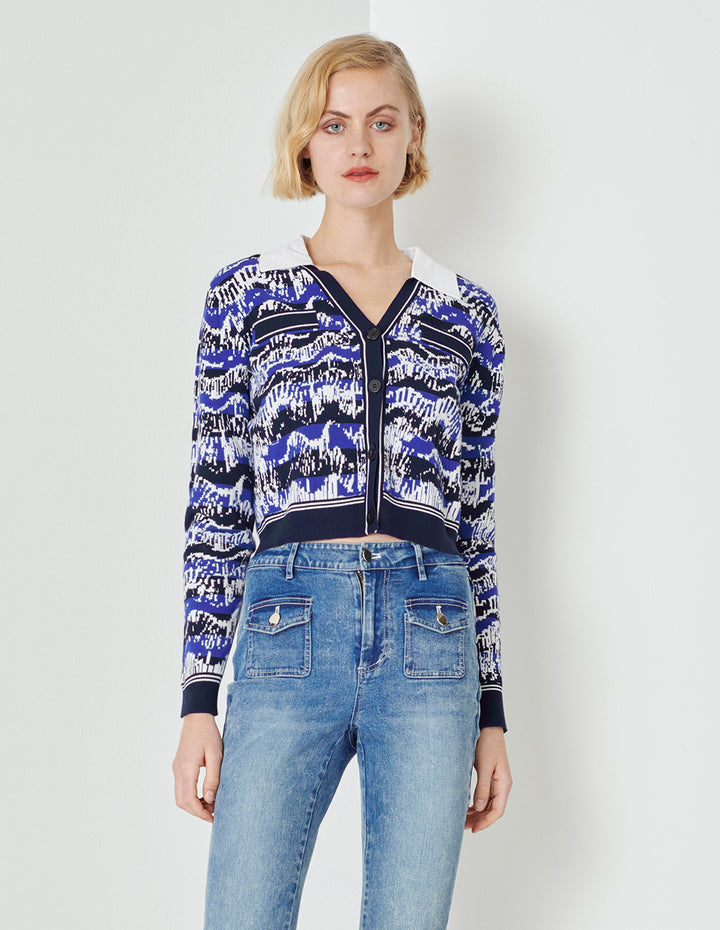 MARYLING Night Coast False Collar Jacquard Knit Jacket