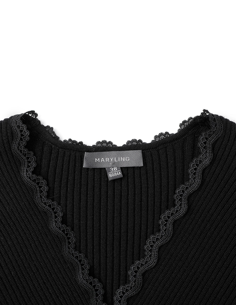 MARYLING Crossover V-Neck Paneled Lace-Trimmed Knitted Pullover