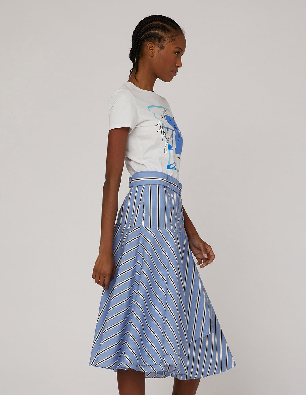 MARYLING Blue white striped asymmetrical skirt