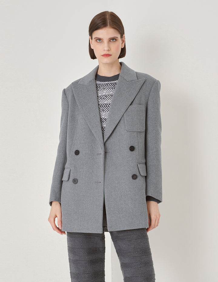 MARYLING Grey Suit-Style Double-Breasted Short Coat
