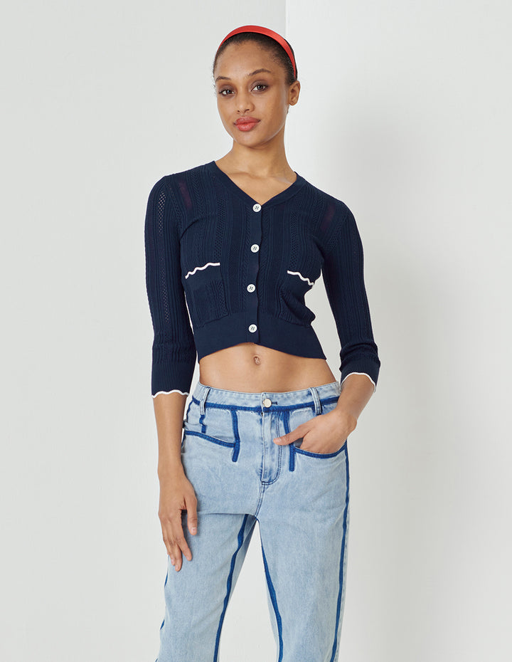 MARYLING Midnight Blue V-Neck Knit Cardigan
