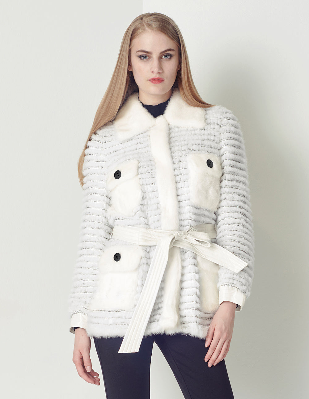 MARYLING Luxury White Panel Tweed Jacket