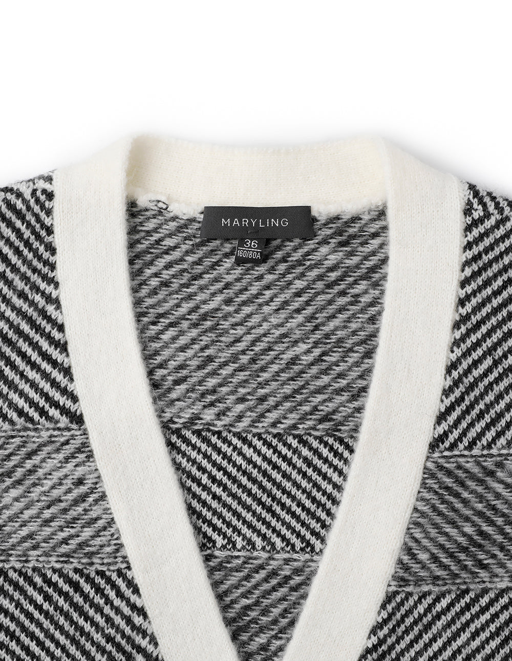 MARYLING Gradient Light Gray Patterned Waisted Knitted Long Coat