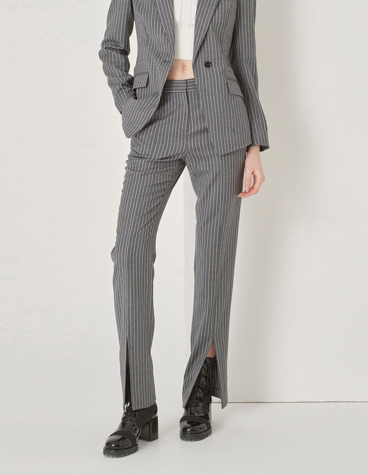MARYLING Off-White Striped Slit Suit Trousers