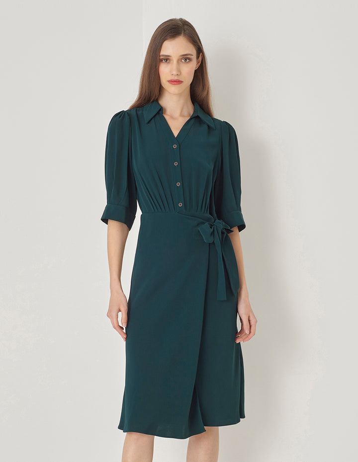 MARYLING Dark Green Shirt Tie Mermaid Dress