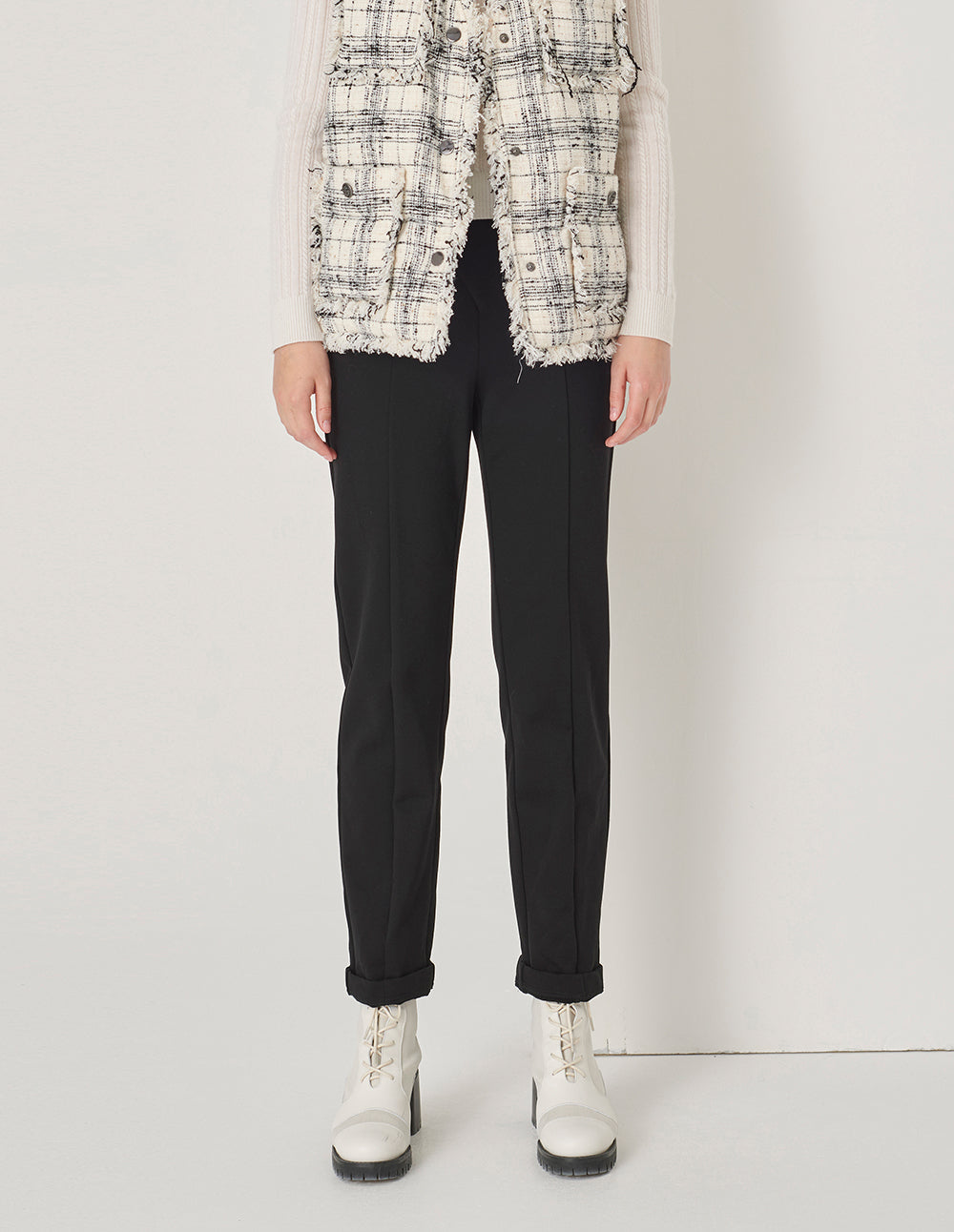 MARYLING Black Stretch Fleece Straight-Leg Trousers