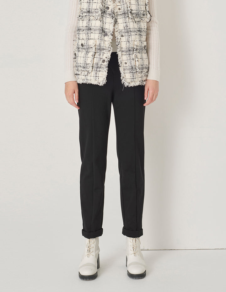 MARYLING Black Stretch Fleece Straight-Leg Trousers