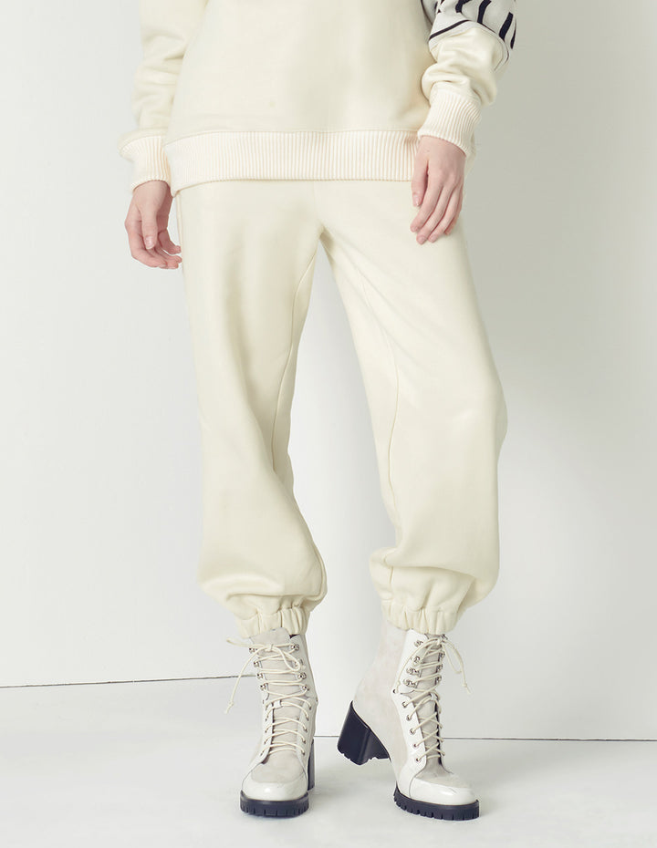 MARYLING off-white simple and elegant wool with stitching sweatpants