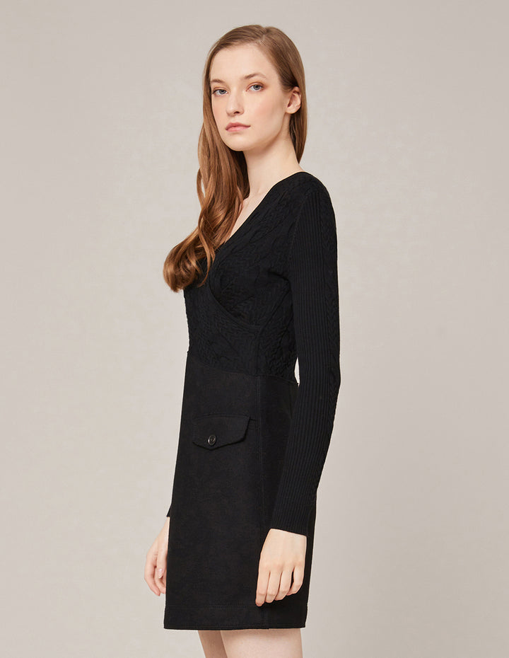 MARYLING V-Neck Knit Spliced A-Line Mini Dress