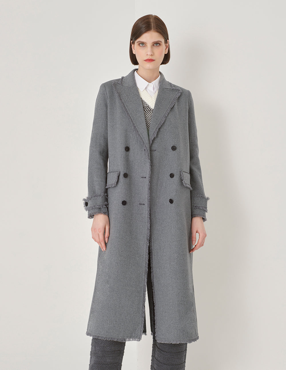 MARYLING Gray Suit Collar Double-Sided Woolen Long Coat