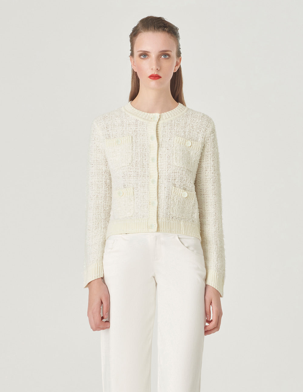 MARYLING Round Neck Dark Pattern Knitted Cardigan