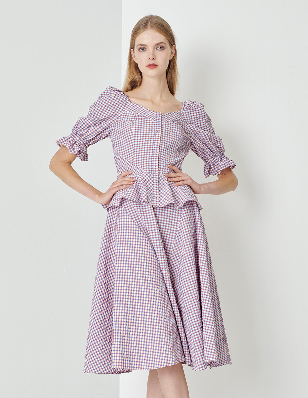 MARYLING Light Purple Small Checkered Detail Swing Skirt