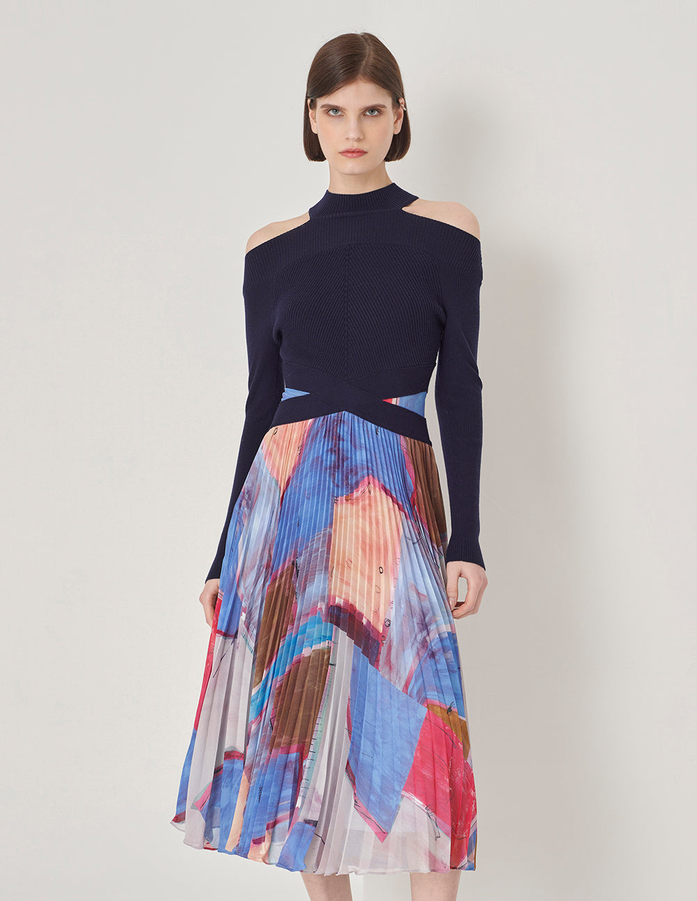 MARYLING Chiffon Print Pleated Dress