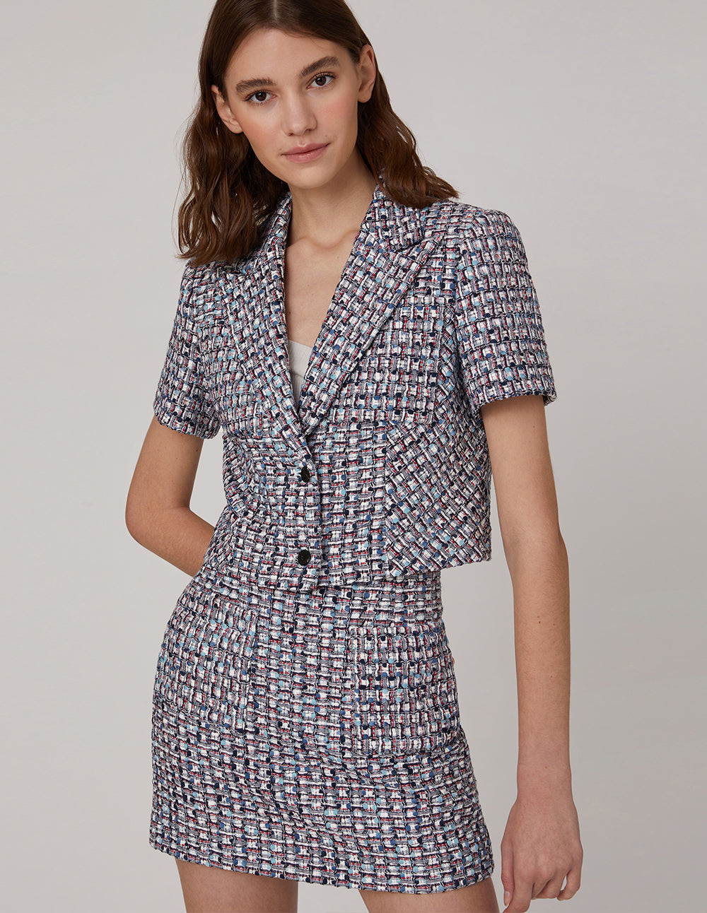 MARYLING Blue white short-sleeved blazer