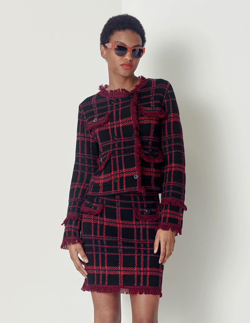 Maryling Black And Red Plaid Fringed Small A-Skirt