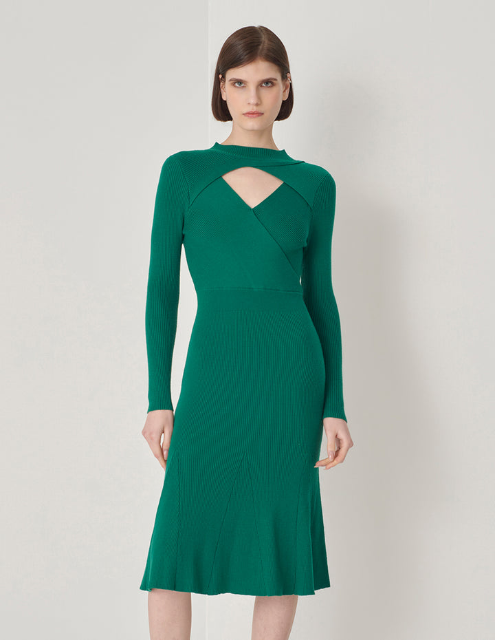 MARYLING Green Half Mock Neck Crossover Mermaid Knit Dress