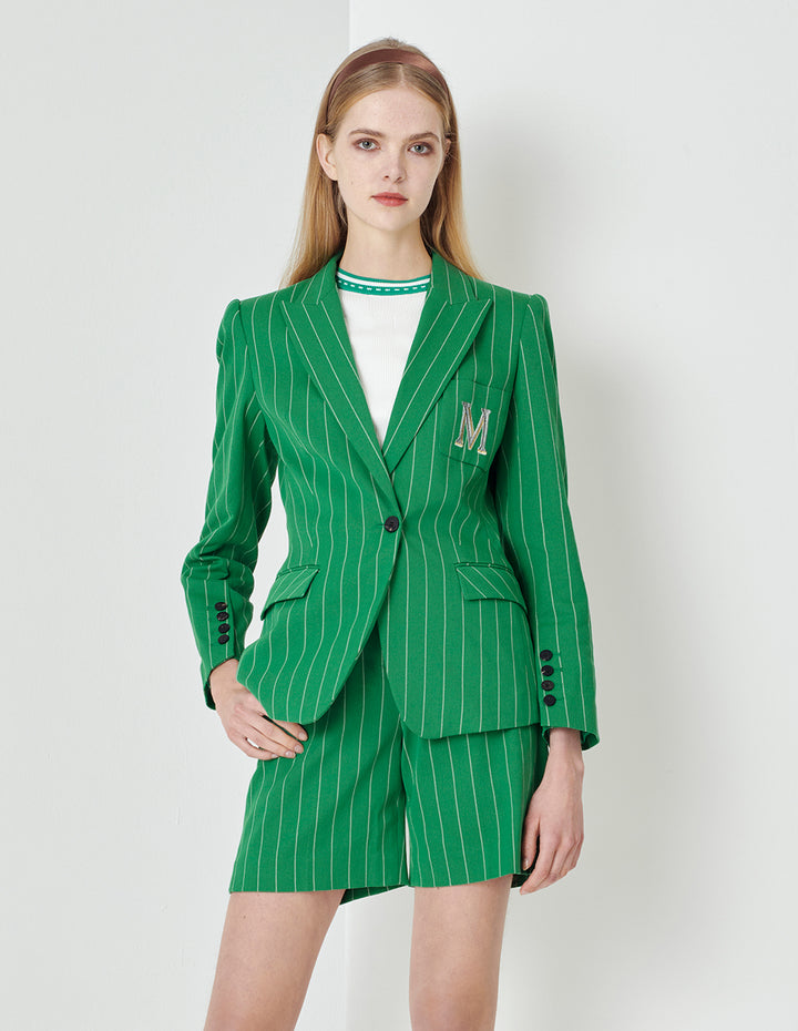 MARYLING Green Bottom White Striped Bermuda Shorts