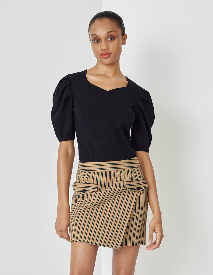 MARYLING Desert Vertical And Horizontal Small A Double-Layer Detail Striped Miniskirt