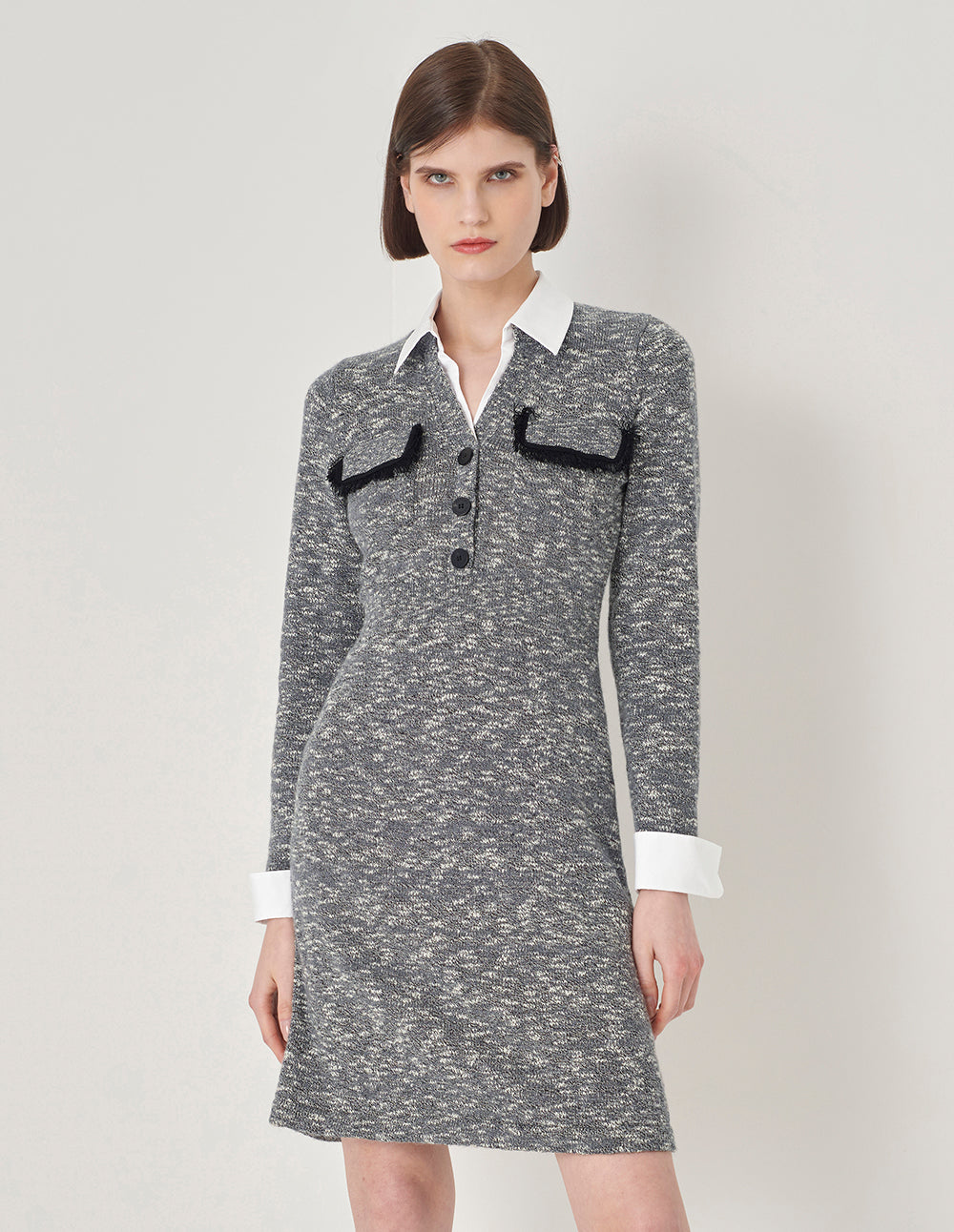 MARYLING Off-White Knit Shirt Collar Dress