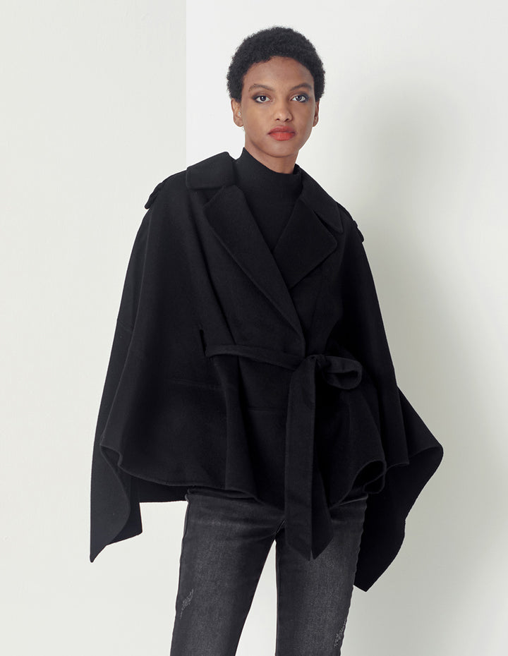 MARYLING Black Fashion Ladies Shawl Cape Coat