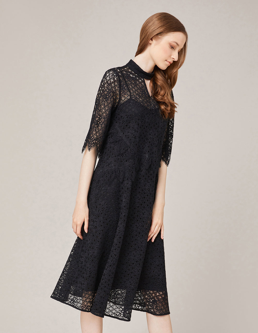 MARYLING High Collar A-Line Lace Dress
