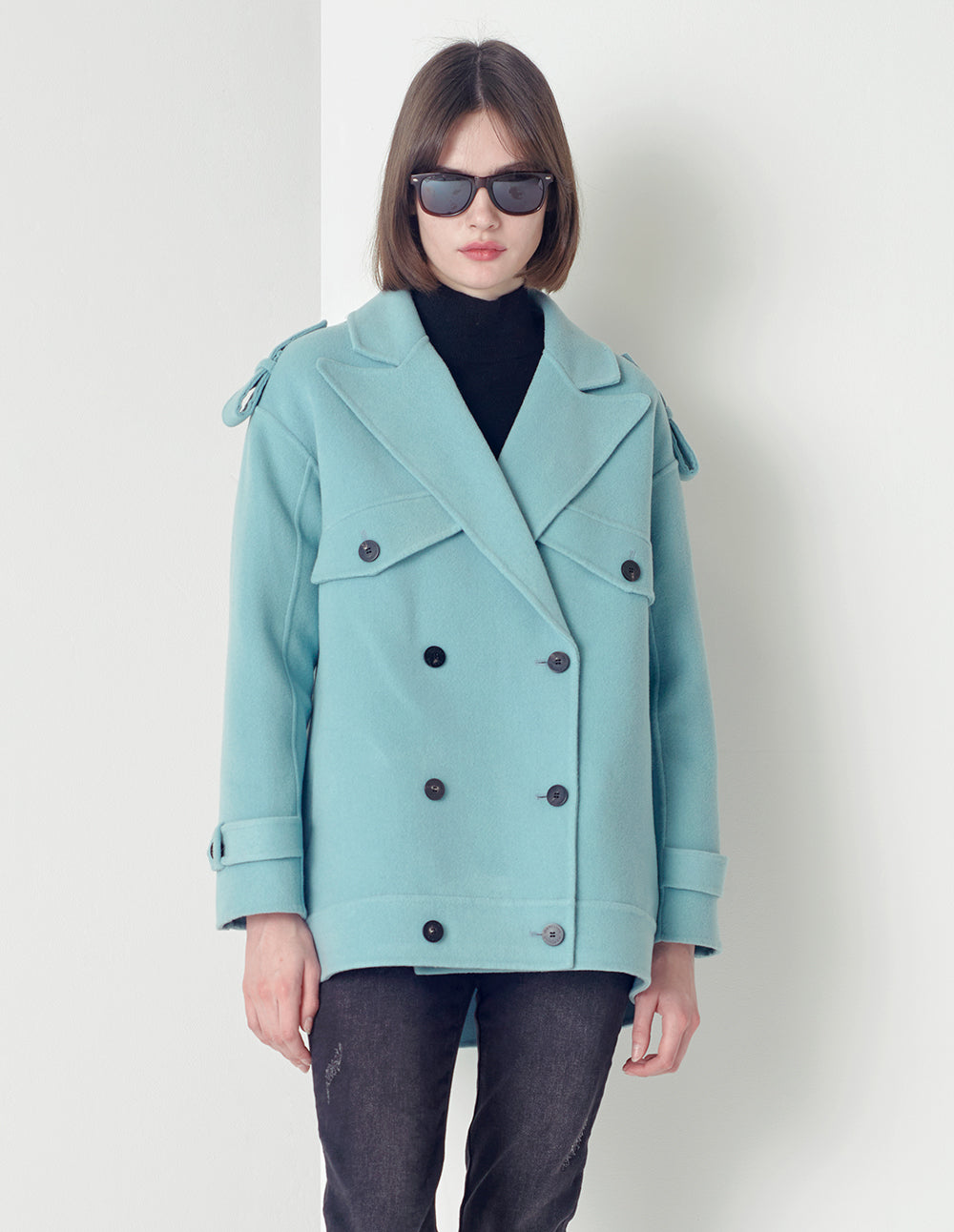 MARYLING Aqua blue double-breasted lapel coat