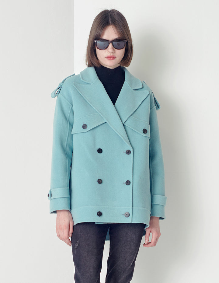 MARYLING Aqua blue double-breasted lapel coat