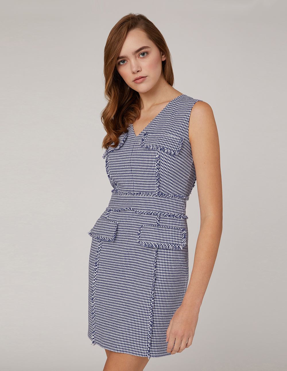 MARYLING V-Neck Houndstooth Sleeveless Dress