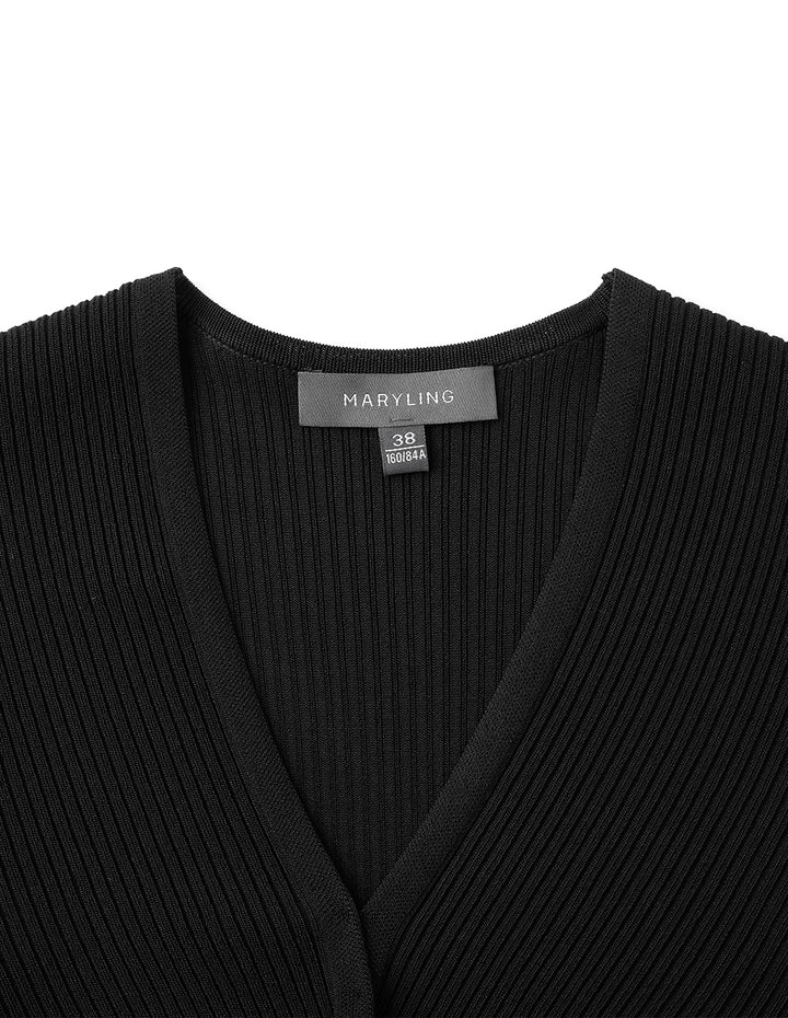 MARYLING Black Knotted Waist Knit Dress