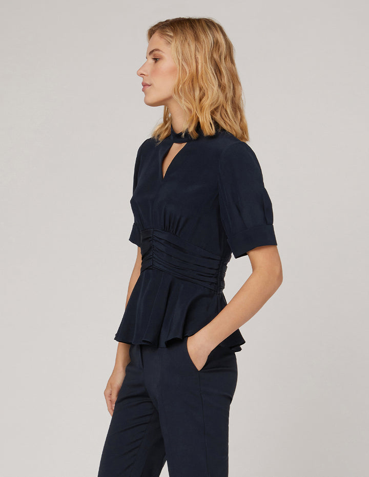 MARYLING V-neck dark blue silk top