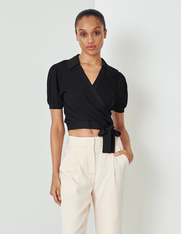 MARYLING Black Lapel Knit Sweater