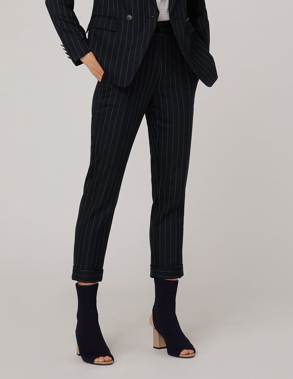 MARYLING Stripe Crop Leg Suit Trousers