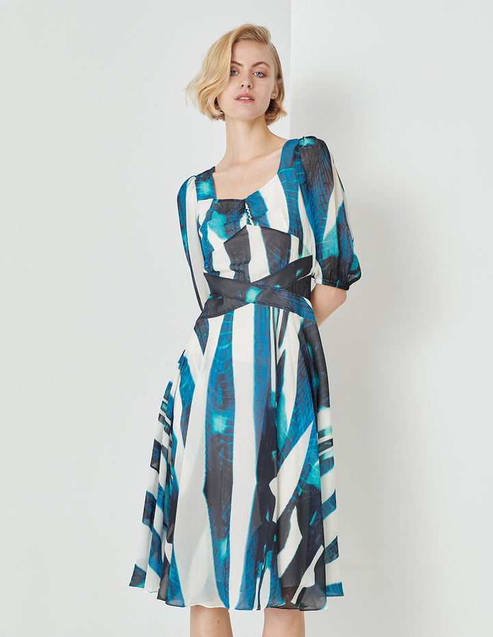 MARYLING Art Striped Print Georgette Dress
